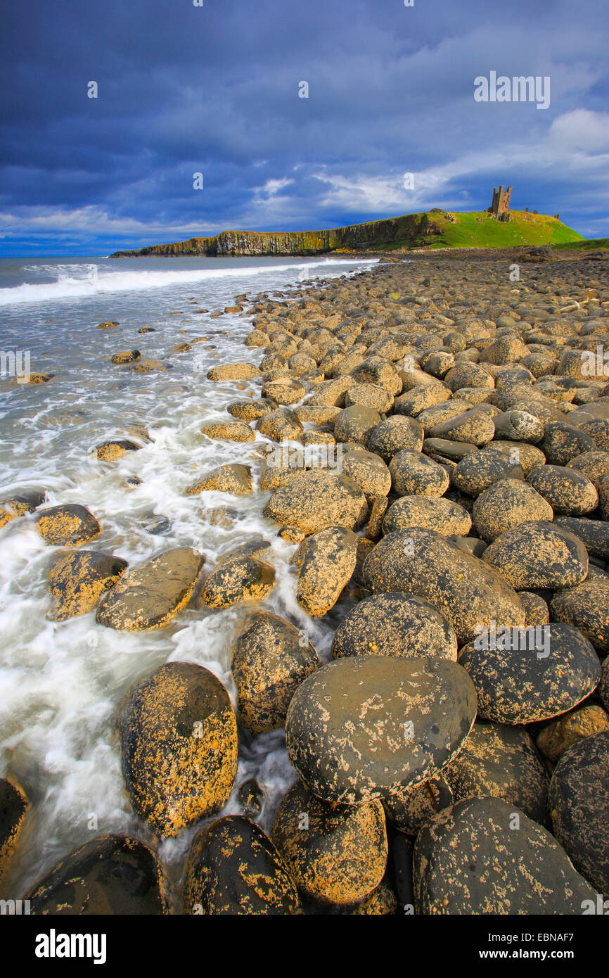 Il castello di Dunstanburgh presso la costa del Northumberland, Regno Unito, Inghilterra, Northumberland Foto Stock