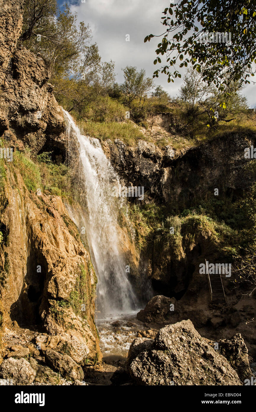 Pendii boscosi con piccola cascata , il Kirghizistan, Djalalabad, Arslanbob Foto Stock