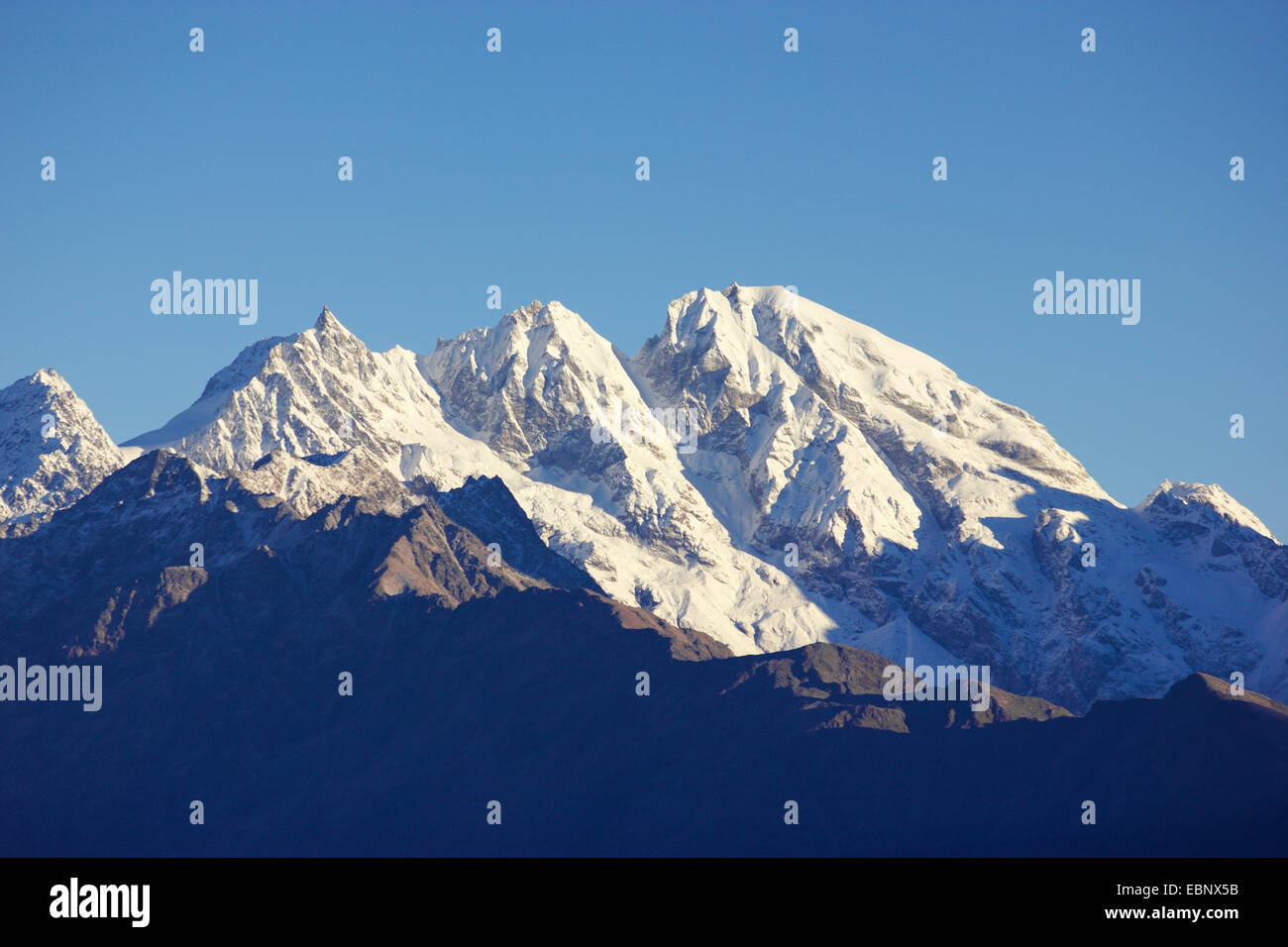 Subsummit del Ganesh Himal nella luce del mattino, vista da Chandanbari al Langtang Himal, Nepal, Langtang Himal Foto Stock