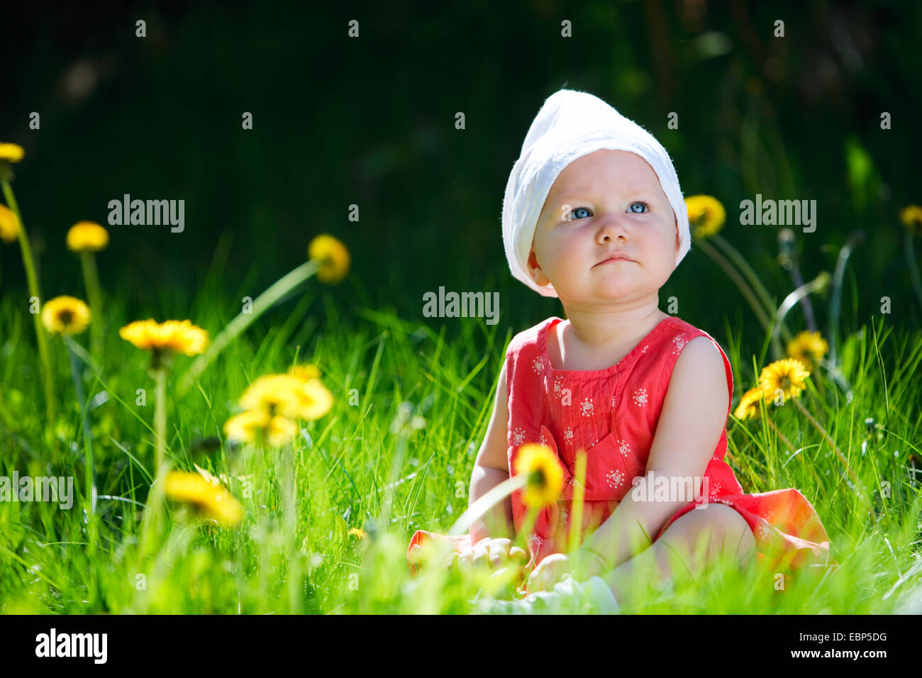 Baby girl in esterni al giorno d'estate e di sole Foto Stock
