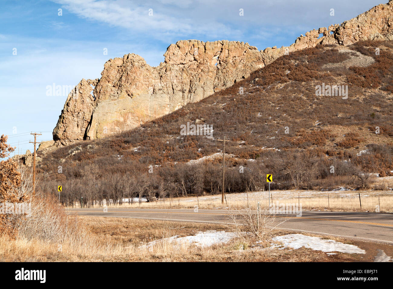 Profilo Rock da sud lungo l'autostrada 12 sull'autostrada di leggende Scenic Byway in Huerfano County, Colorado Foto Stock