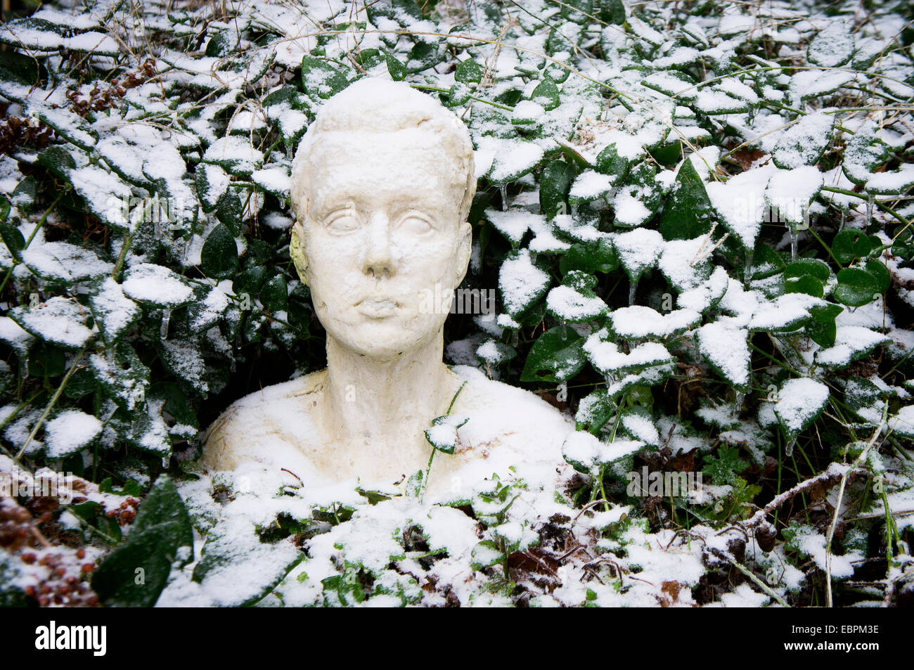 Una coperta di ghiaccio un busto femminile in Pruhonice, Repubblica Ceca, martedì 2 dicembre, 2014. (CTK foto/Libor Sojka) Foto Stock