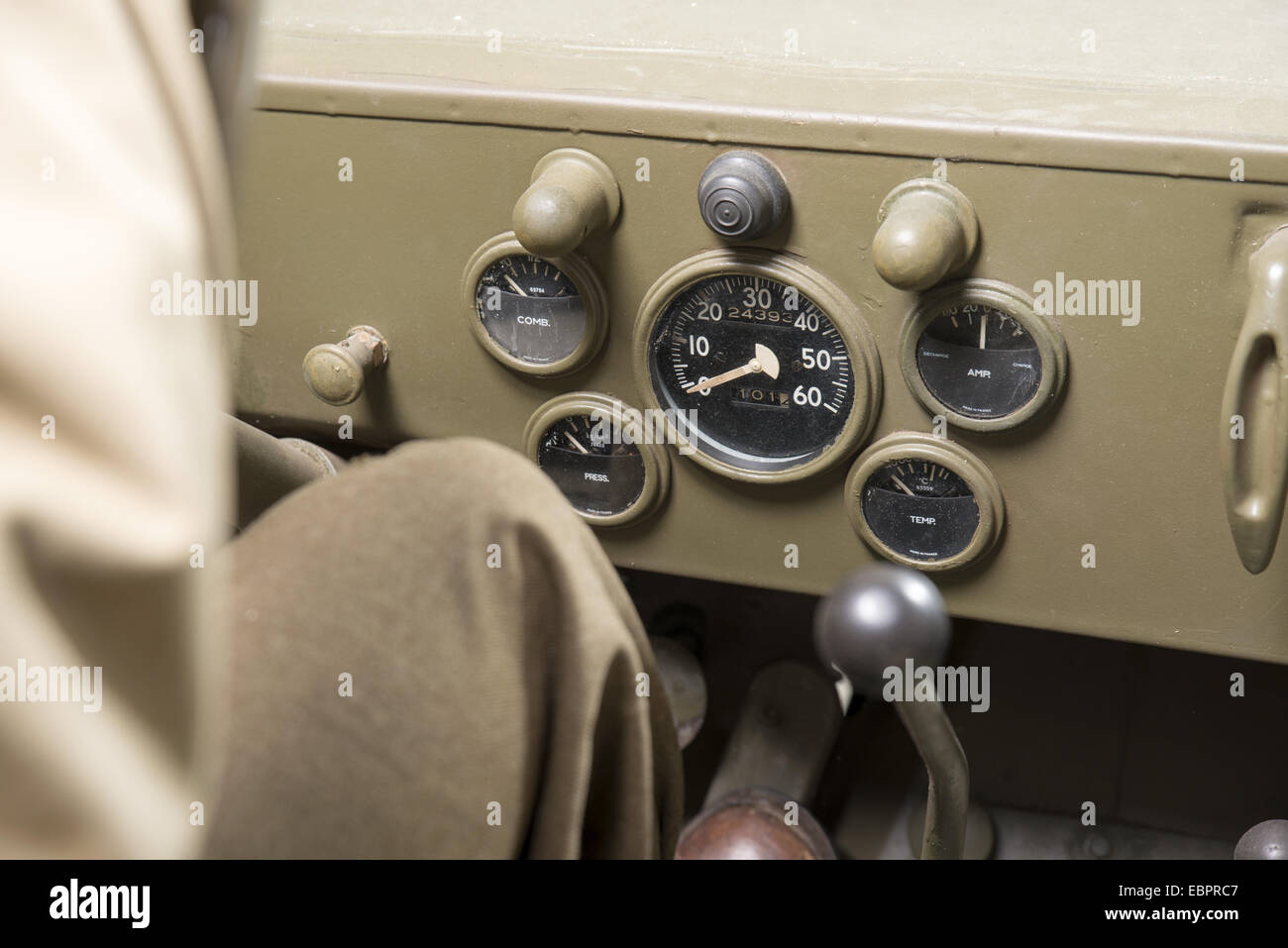 Cruscotto di un veicolo militare della II Guerra Mondiale Foto Stock
