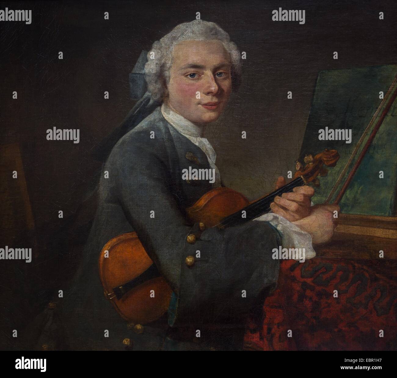 ActiveMuseum 0001875.jpg / Giovane con un violino, 1734 - Jean-Simeon Chardin Ritratto di Charles-Theodose, figlio più anziano del gioielliere Charles Godefroy, olio su tela 25/09/2013 - / XVIII secolo Collezione / Museo attivo Foto Stock