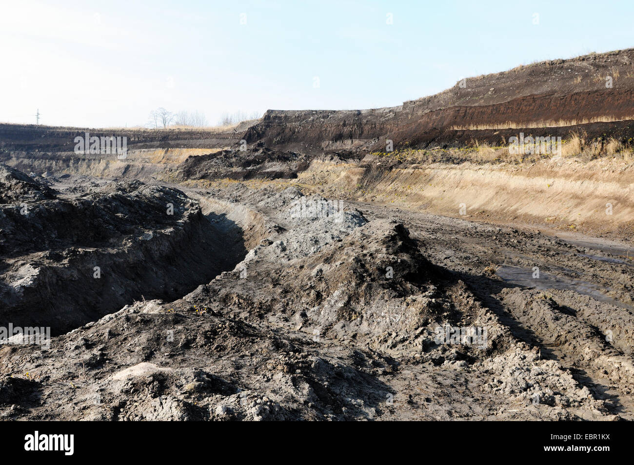 Striscia aperta miniera di carbone per il supplemento di energia. Natura massiccia distruzione. Foto Stock