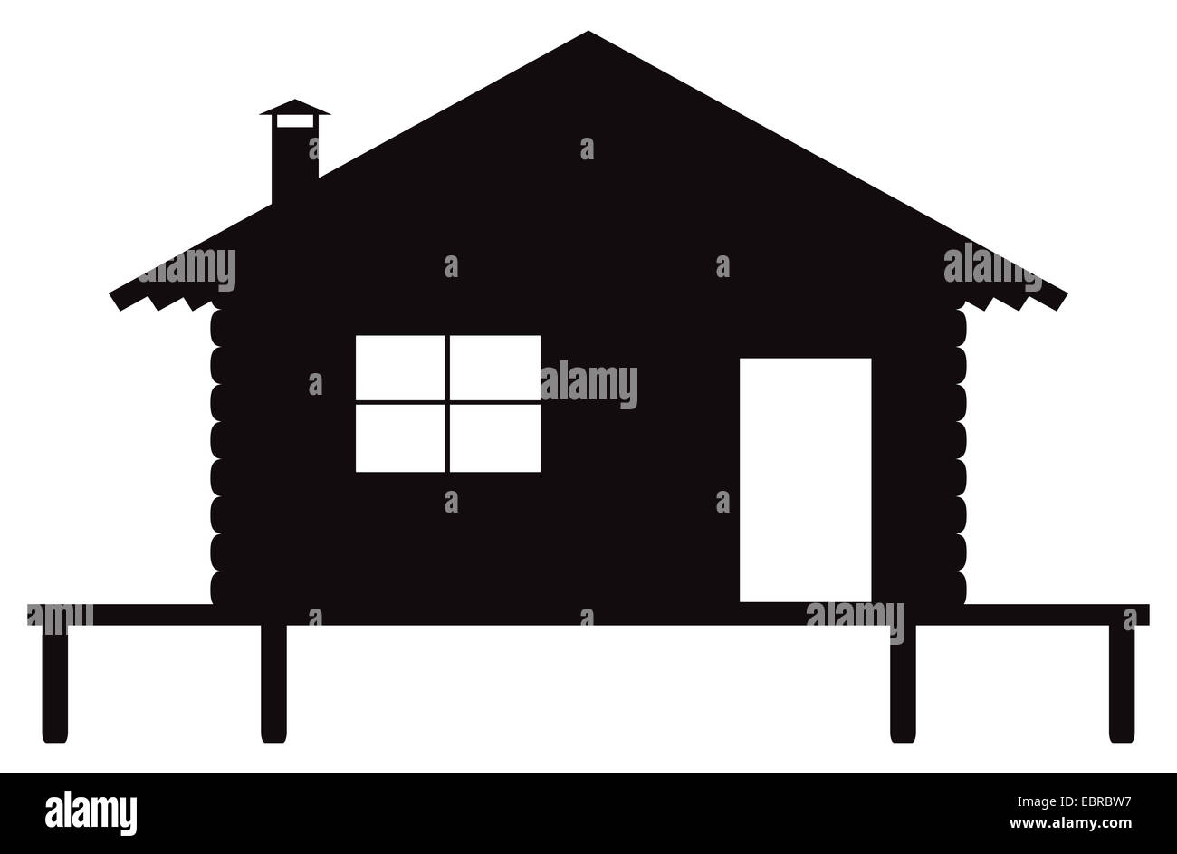 Un log cabin su palafitte silhouette design isolato su uno sfondo bianco Foto Stock