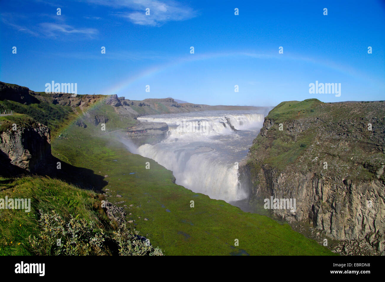 Gullfoss cascata con rainbow, Islanda, Haukadalur Foto Stock