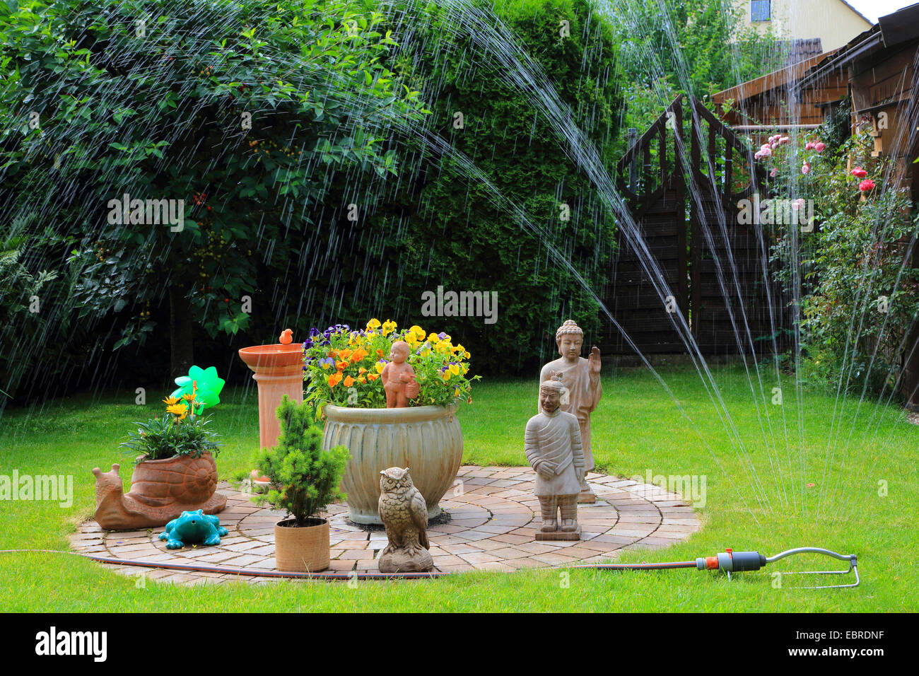 Spargendo il prato e giardino decorazione, Germania Foto Stock