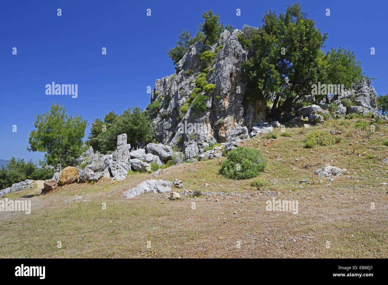 Formazione di roccia presso il bagno turco costa mediterranea, Turchia, Lycia, Dalyan, Mugla Foto Stock