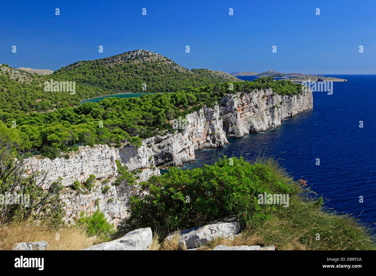 Cliff-costa alberata di Dugi Otok e il lago di acqua salata, Croazia, Adria Foto Stock