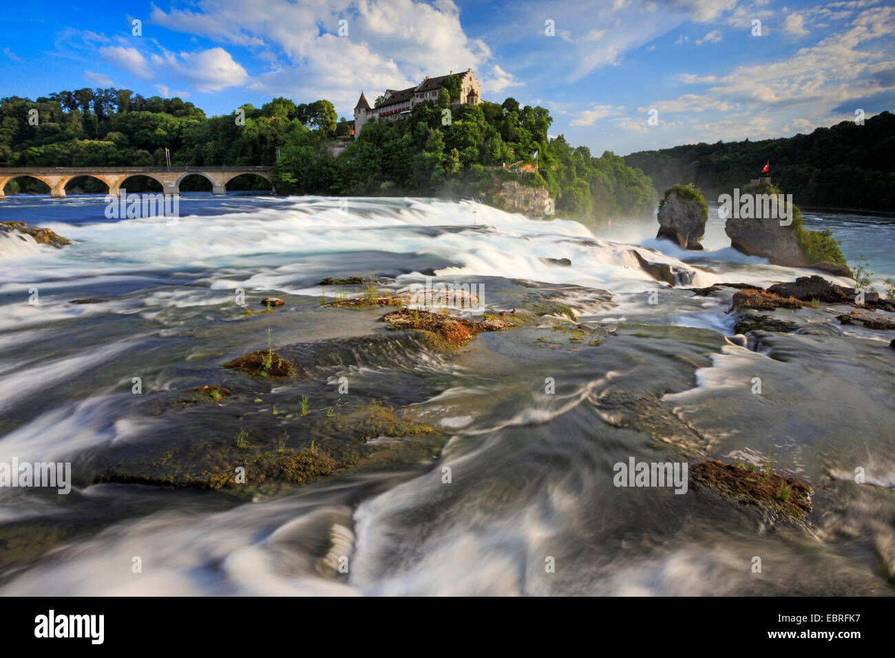 Caduta del Reno vicino a Sciaffusa con Castello Laufen, Svizzera, Sciaffusa Foto Stock