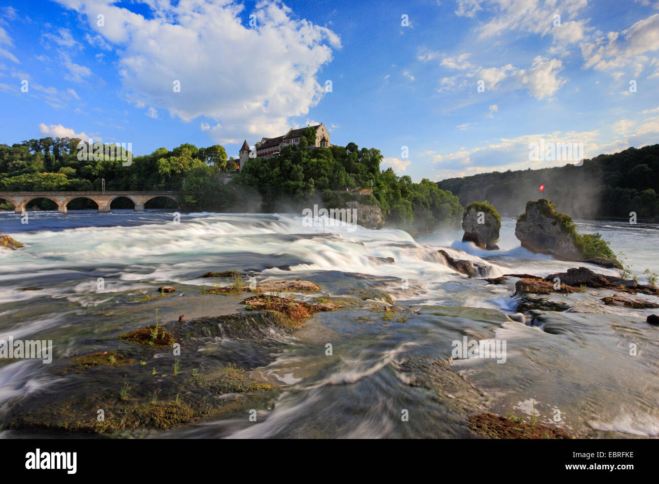 Caduta del Reno vicino a Sciaffusa con Castello Laufen, Svizzera, Sciaffusa Foto Stock