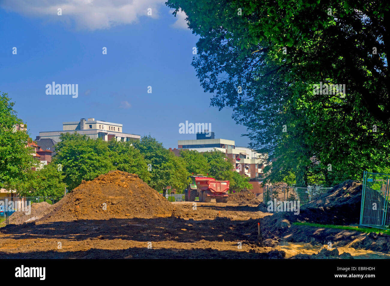 Costruzione dike e dike rinforzo in Bremen-Blumenthal, Germania, Brema Foto Stock