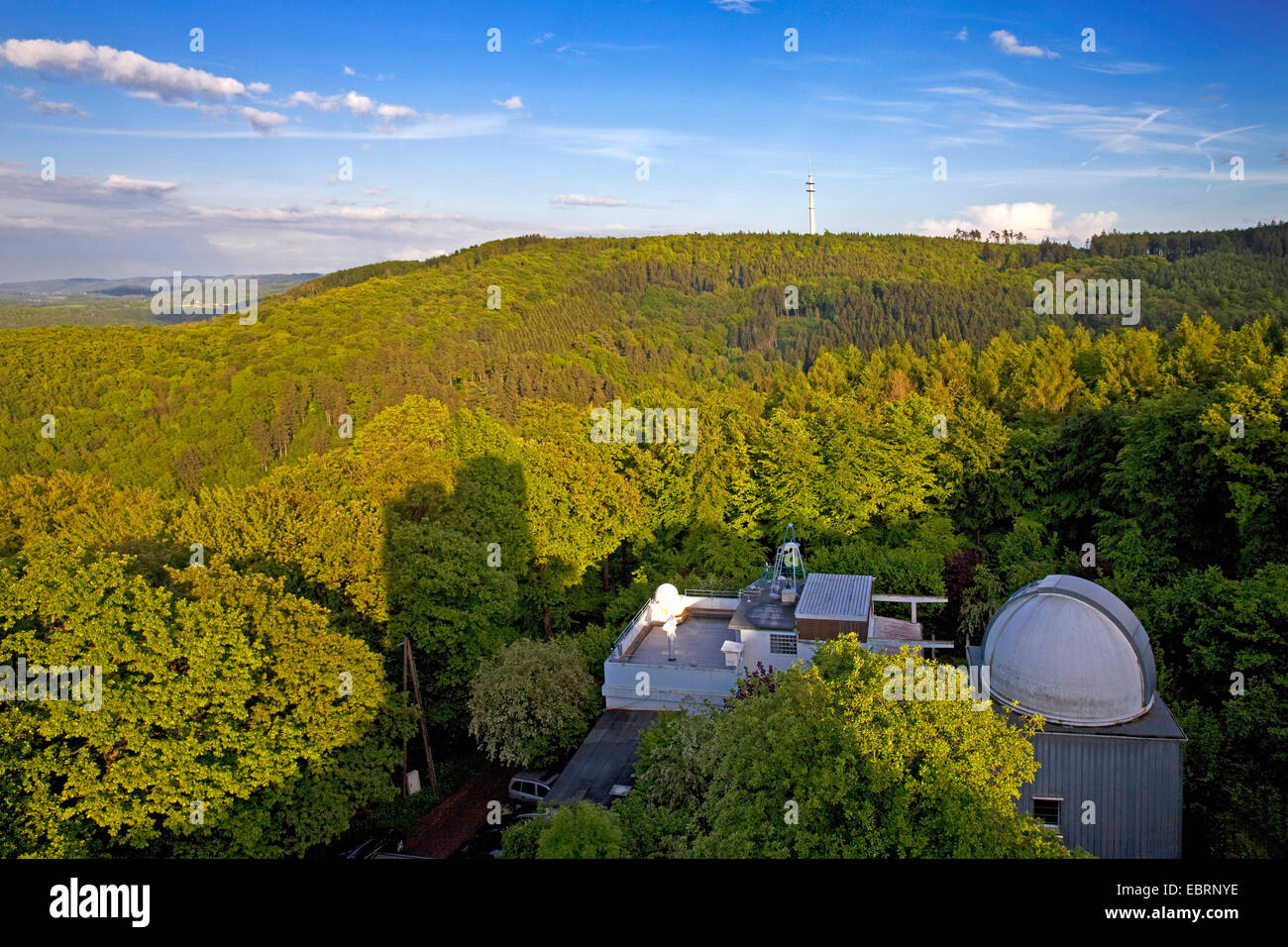 Vista da Eugen Richter alla torre osservatorio e foresta della città, in Germania, in Renania settentrionale-Vestfalia, la zona della Ruhr, Hagen Foto Stock