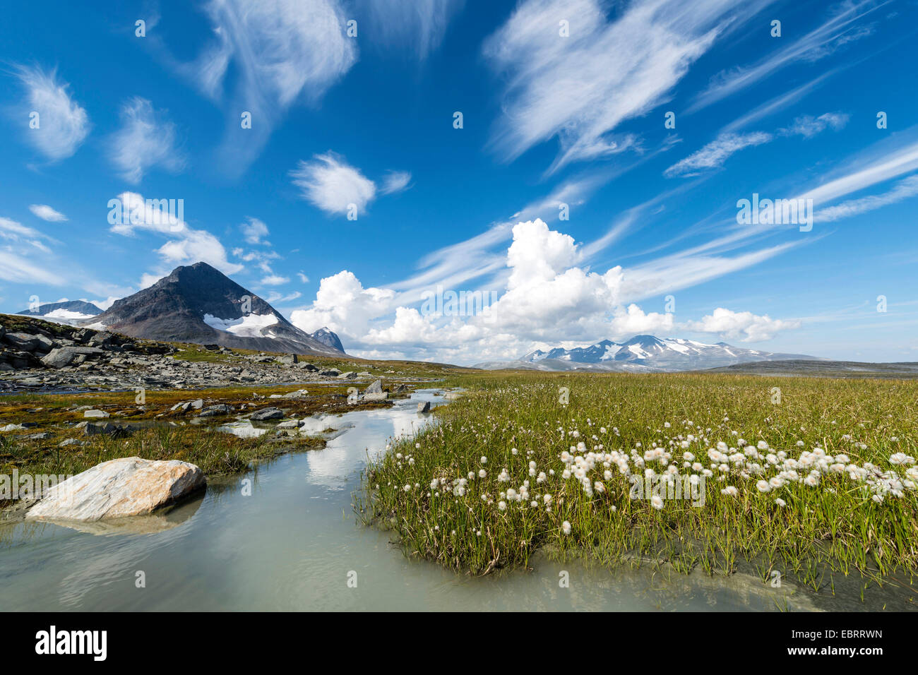 Vista Akka massiccio montuoso, Svezia, la Lapponia Norrbotten, Stora Sjoefallet Parco Nazionale Foto Stock