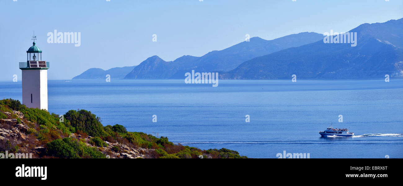 Faro di Mortella vicino a Saint Florent, Francia, Corsica, Les Agriates, Saint Florent Foto Stock