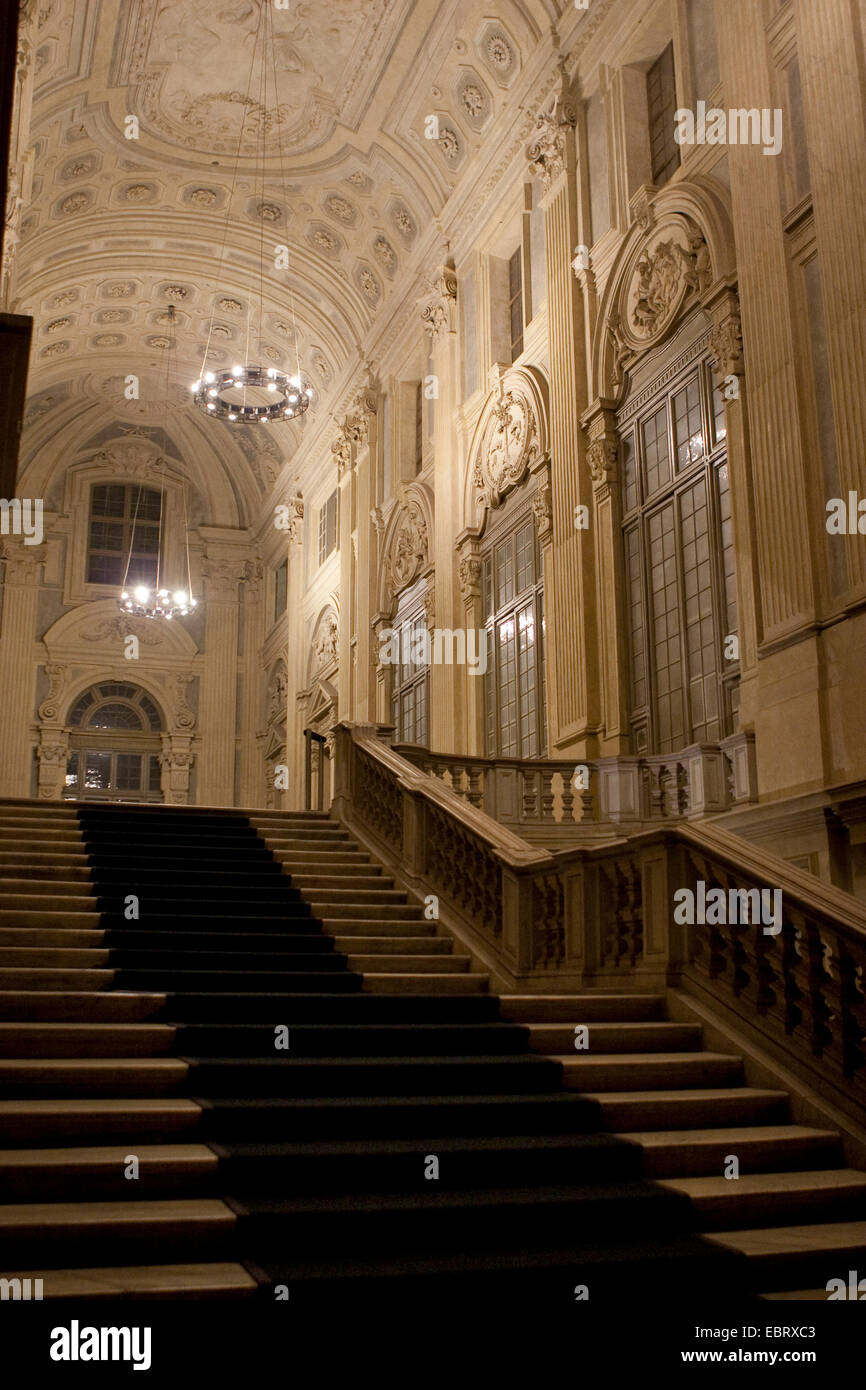 Vista di Palazzo Madama la grande scala di Torino, Italia. Foto Stock