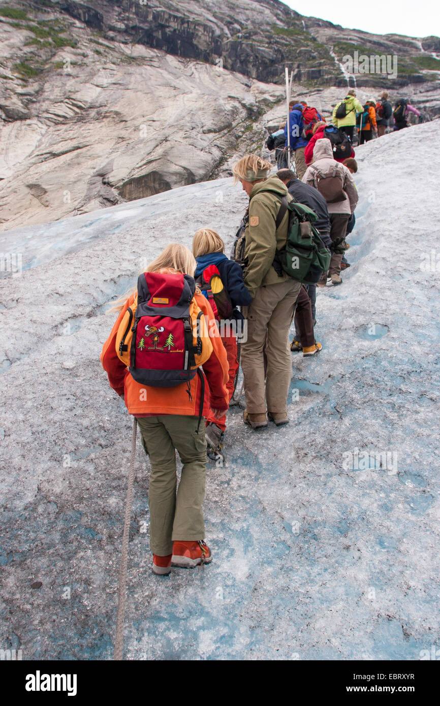 Glacier viaggia su Nigardsbreen, un braccio del ghiacciaio del ghiacciaio Jostedalsbreen, Norvegia, Jostedalsbreen Parco Nazionale Foto Stock