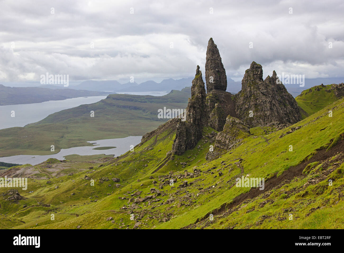 Il vecchio uomo di Storr, Trotternish, Regno Unito, Scozia, Isola di Skye Foto Stock