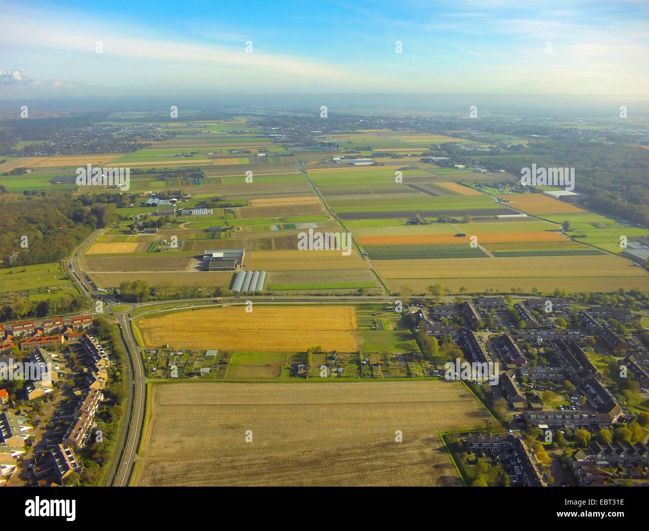 Vista aerea di tipico olandese paesaggio culturale, Paesi Bassi, South Holland, Noordwijk Foto Stock