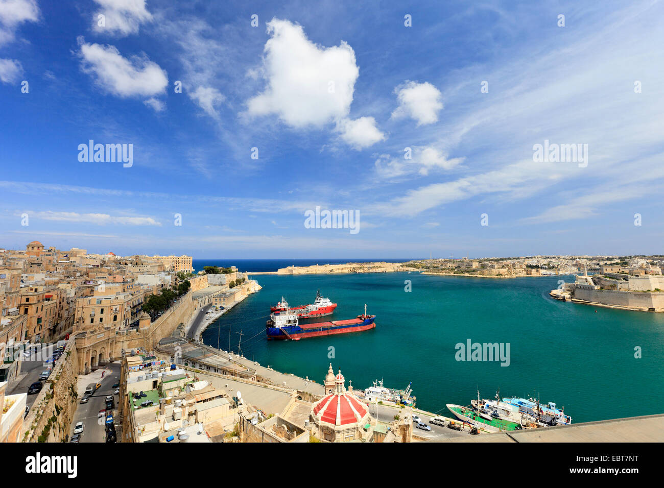 La Valletta porto di Malta e il lungomare , Malta, La Valletta Foto Stock