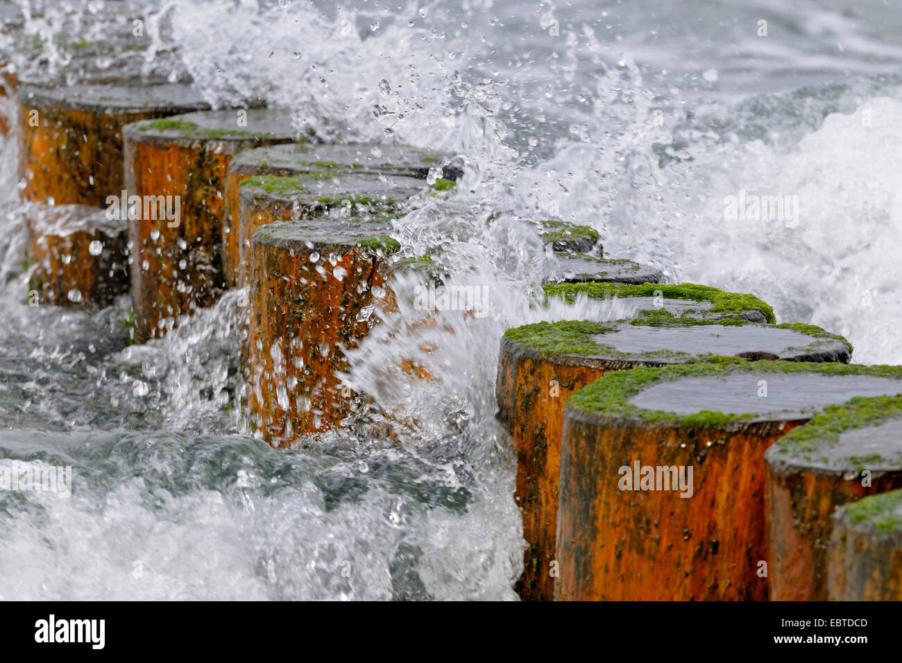 Groyne in onde, Germania, Meclemburgo-Pomerania Occidentale Foto Stock