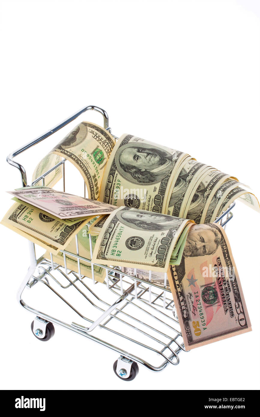 Le fatture del dollaro in un carrello, STATI UNITI D'AMERICA Foto Stock