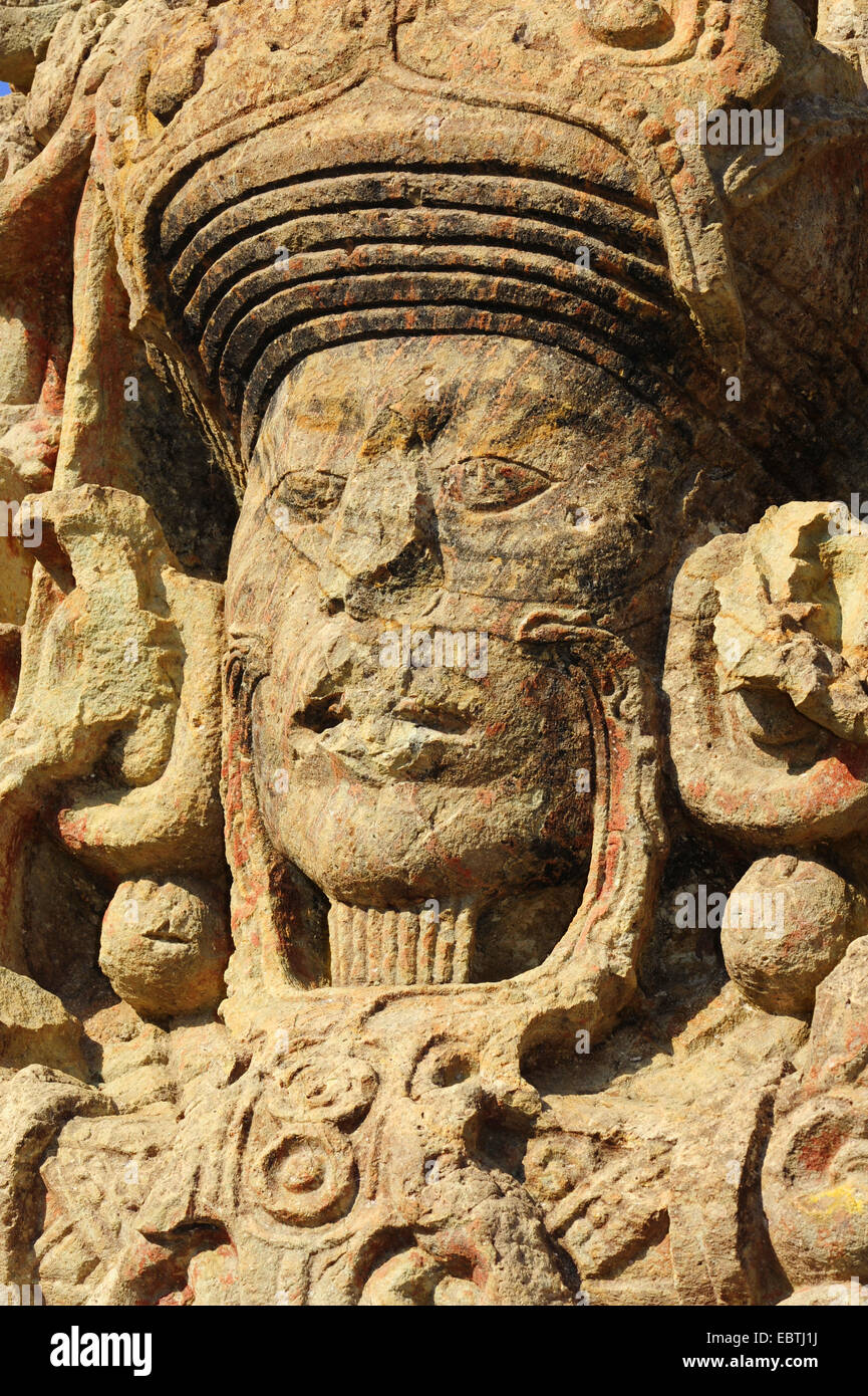 Scultura di Mayan indiana di Copan , Honduras, Copan Foto Stock