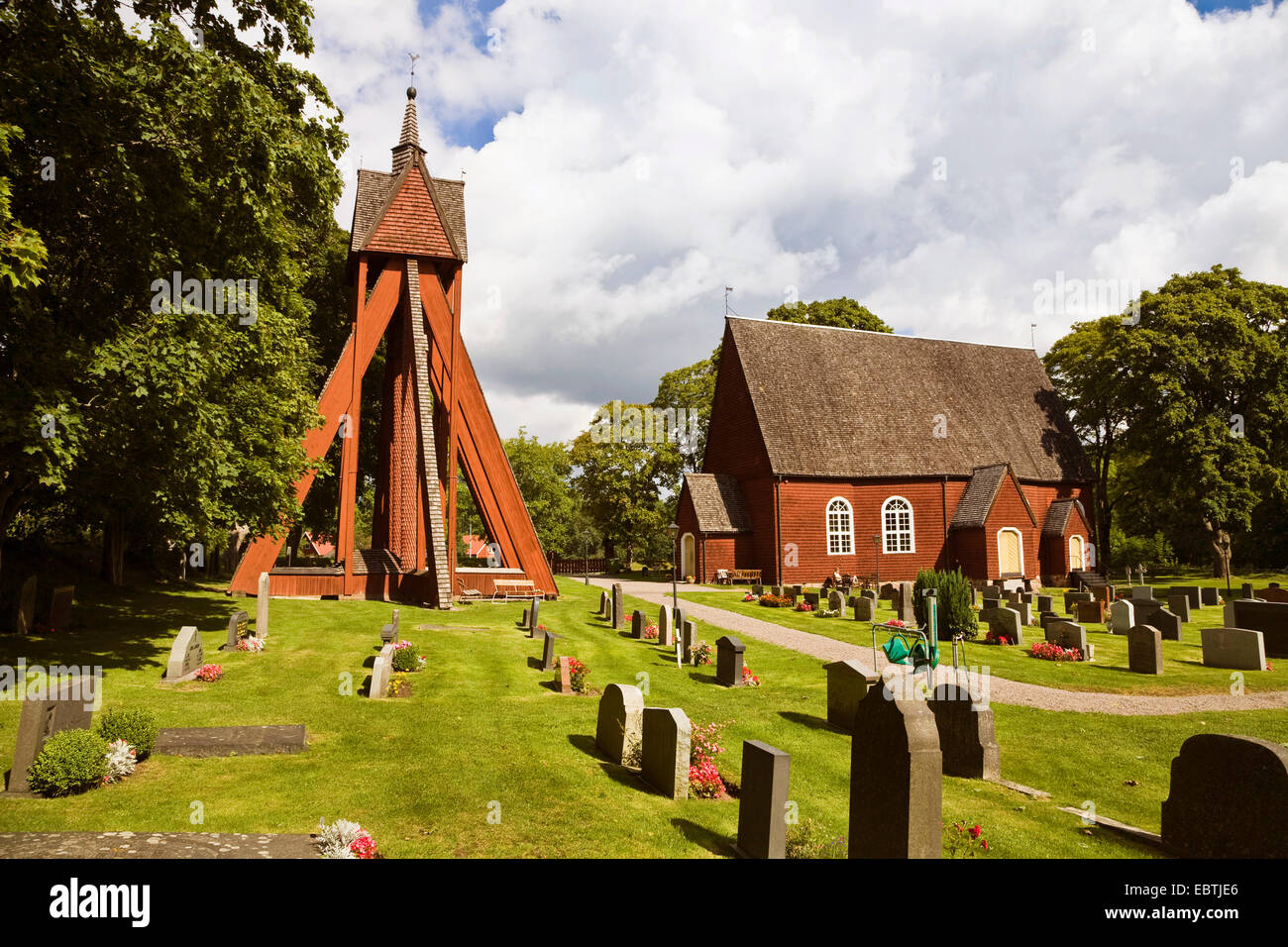 Chiesa e cimitero, Svezia, SmÕland, Kraksmala Foto Stock