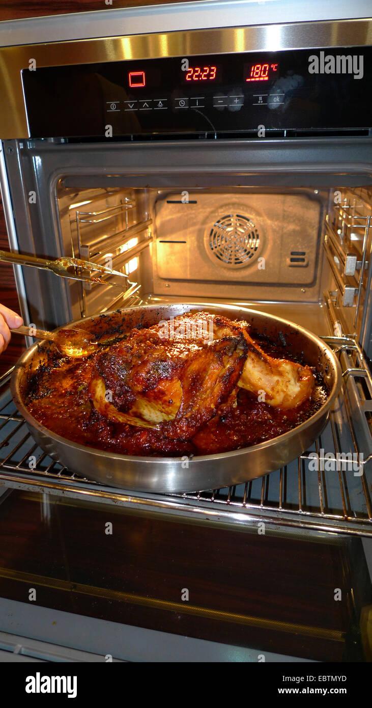 Anatra arrosto in un forno di cottura Foto Stock