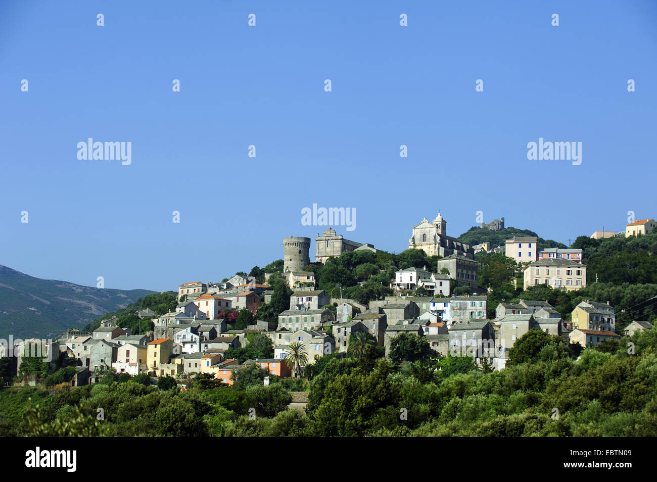 Pittoresca cittadina sul lato montagna, Francia, Corsica, Cap Corse, Bettolace Foto Stock