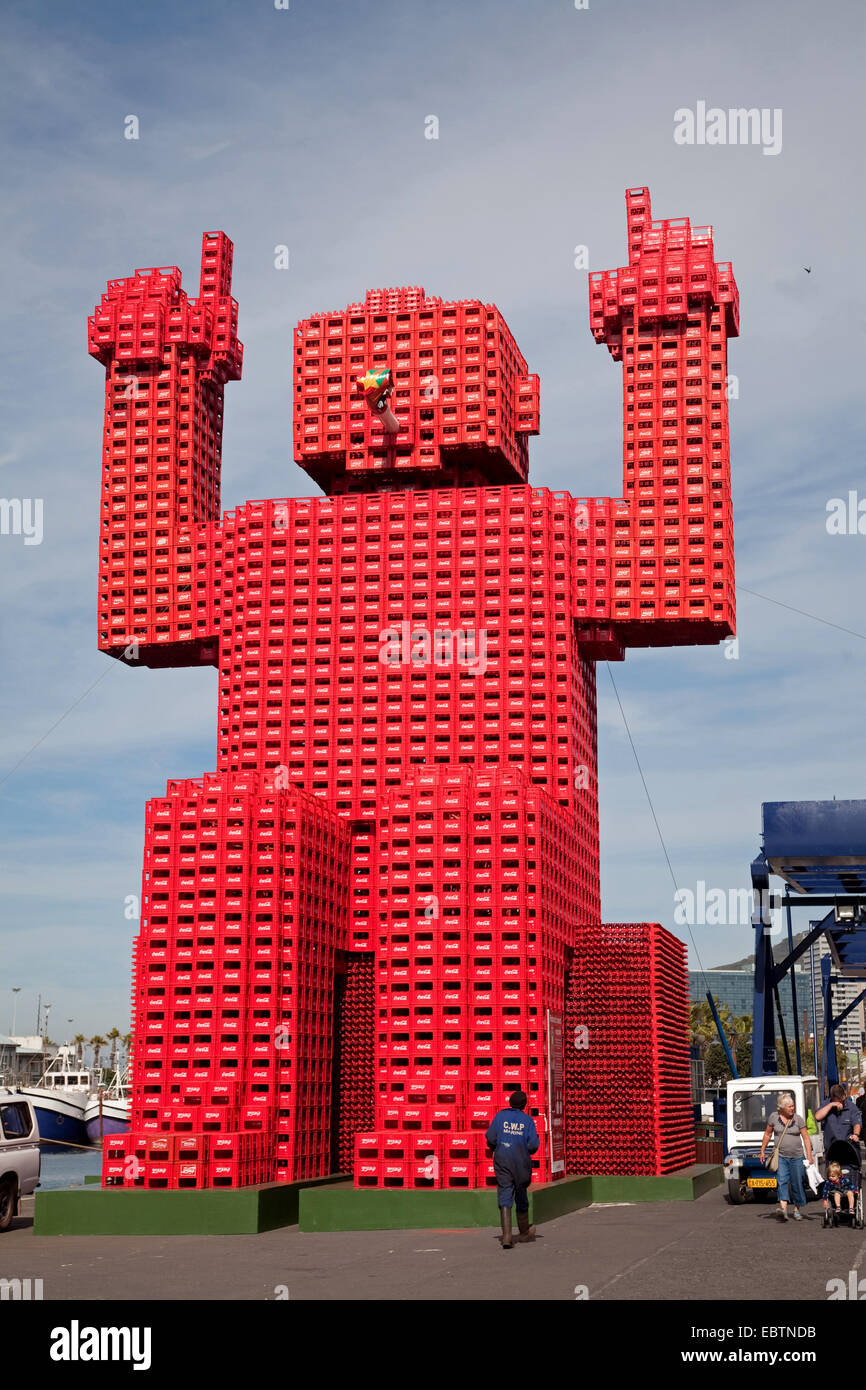 Oversized Coca Cola statua, Sud Africa, Western Cape, V&A Waterfront, Città del Capo Foto Stock