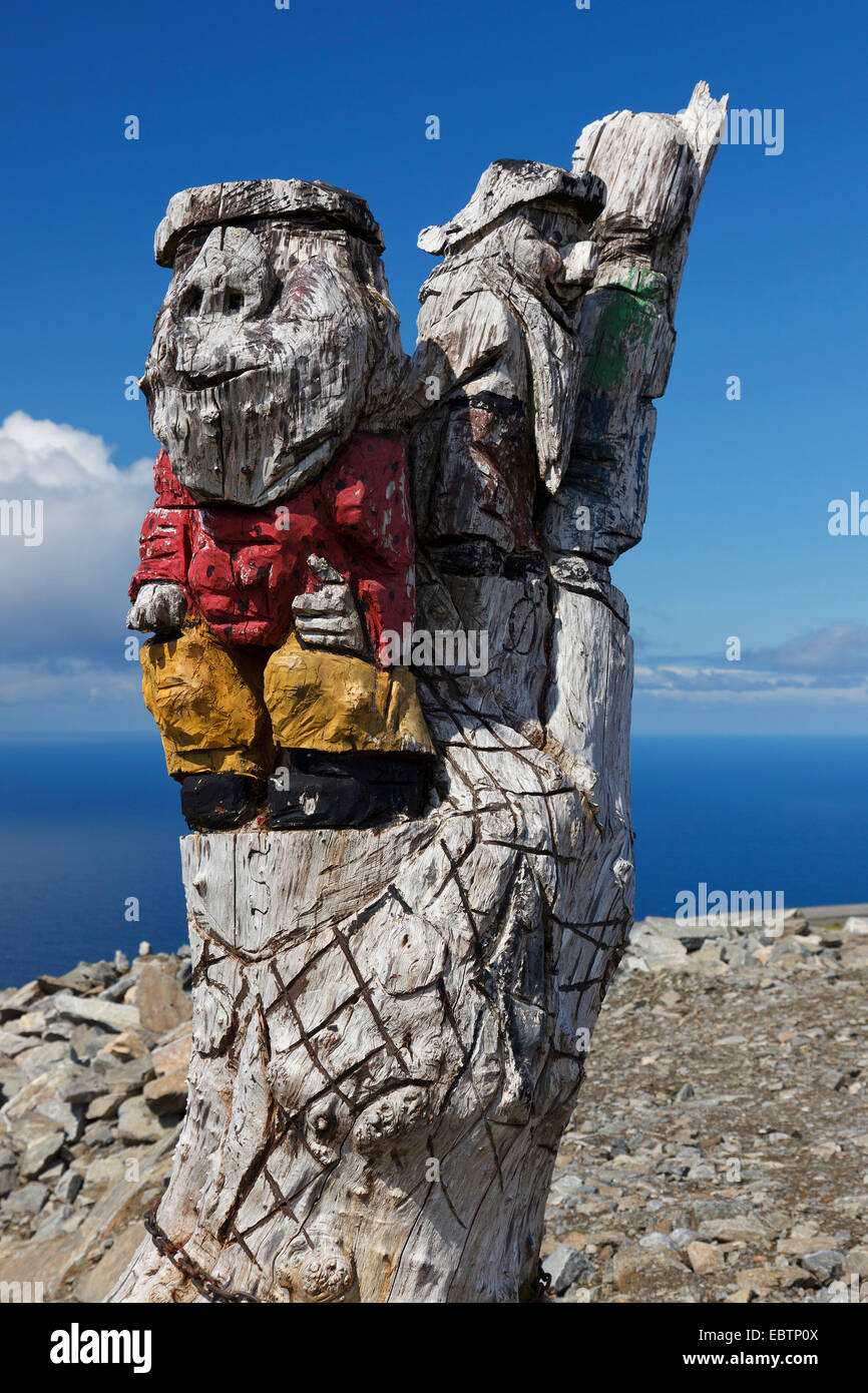 Sculture in legno a Vestkapp, Norvegia, Stadlandet, Sogn di Fjordane, Vestkapp Foto Stock
