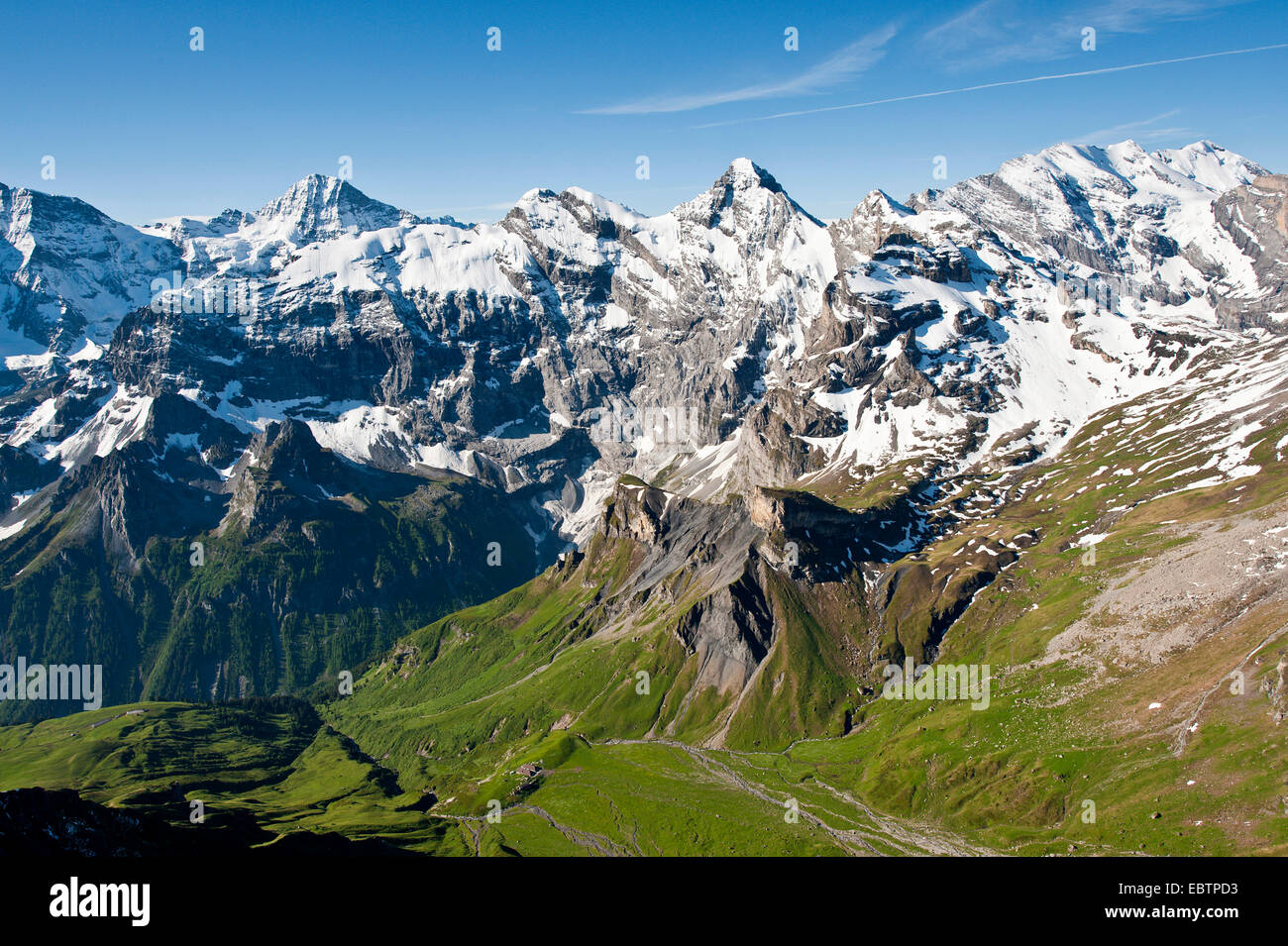 Massiccio Jungfrau da Schilthorn picco, Svizzera, Oberland bernese Foto Stock