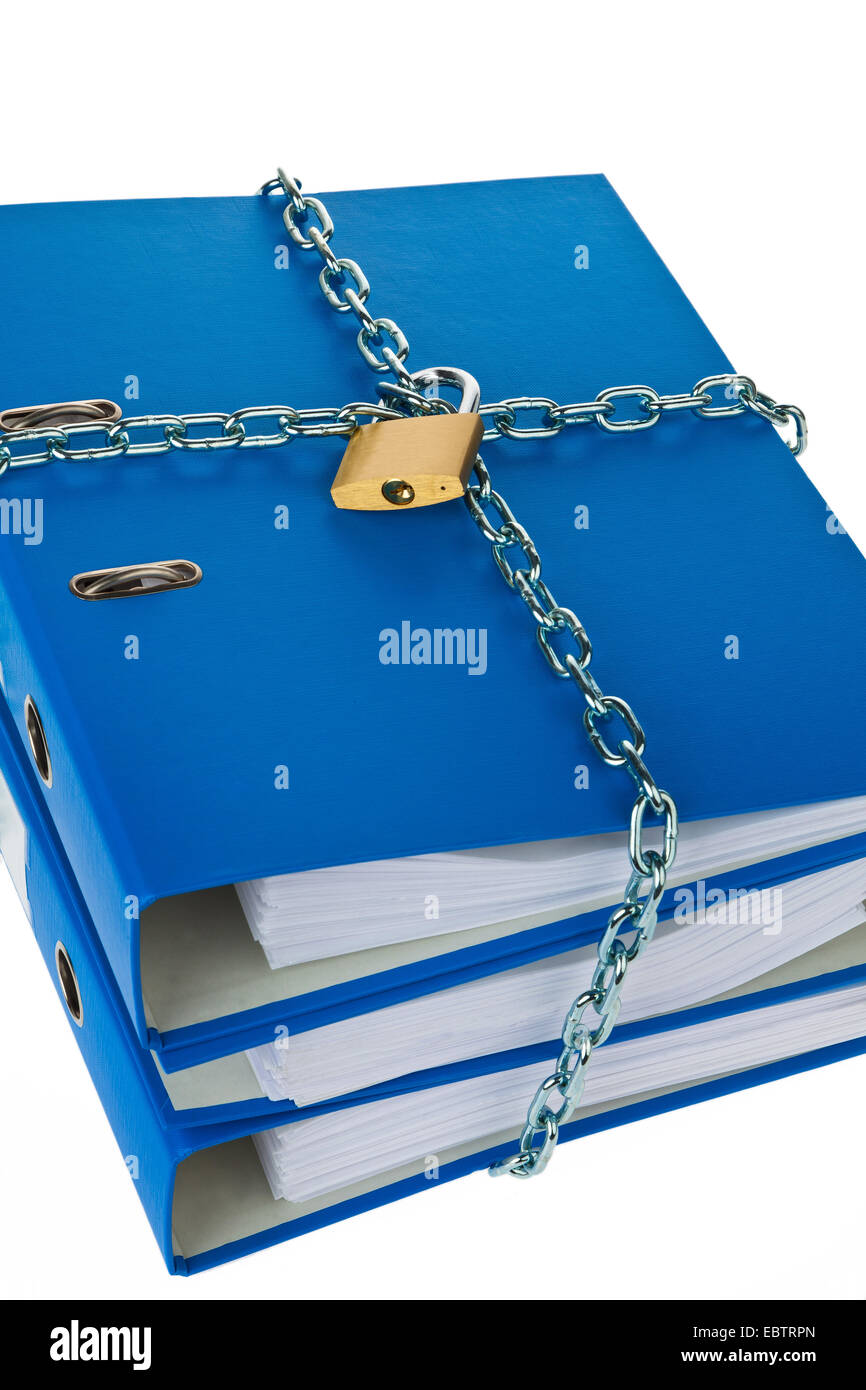 Le cartelle di file bloccato con catena e lucchetto Foto Stock
