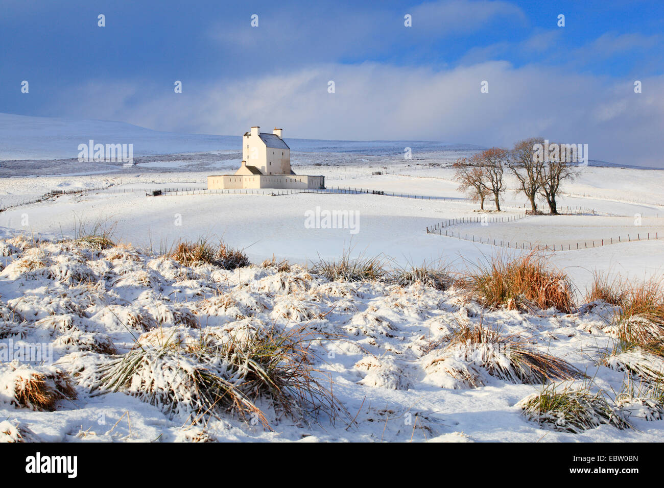 Corgarff Castle in snow, Regno Unito, Scozia, Cairngorms National Park, Corgarff Foto Stock