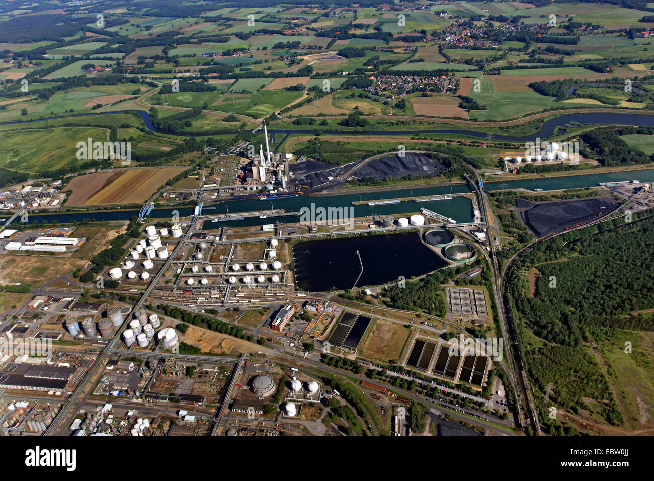 Stockhausen GmbH a Marl a su annulla Weser-Datteln-Kanal con il fiume Lippe, in Germania, in Renania settentrionale-Vestfalia, la zona della Ruhr, Marl Foto Stock