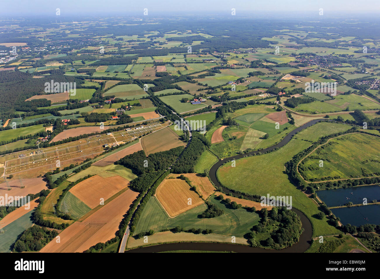 Il paesaggio a nord di marna con il fiume Lippe, in Germania, in Renania settentrionale-Vestfalia, la zona della Ruhr, Marl Foto Stock