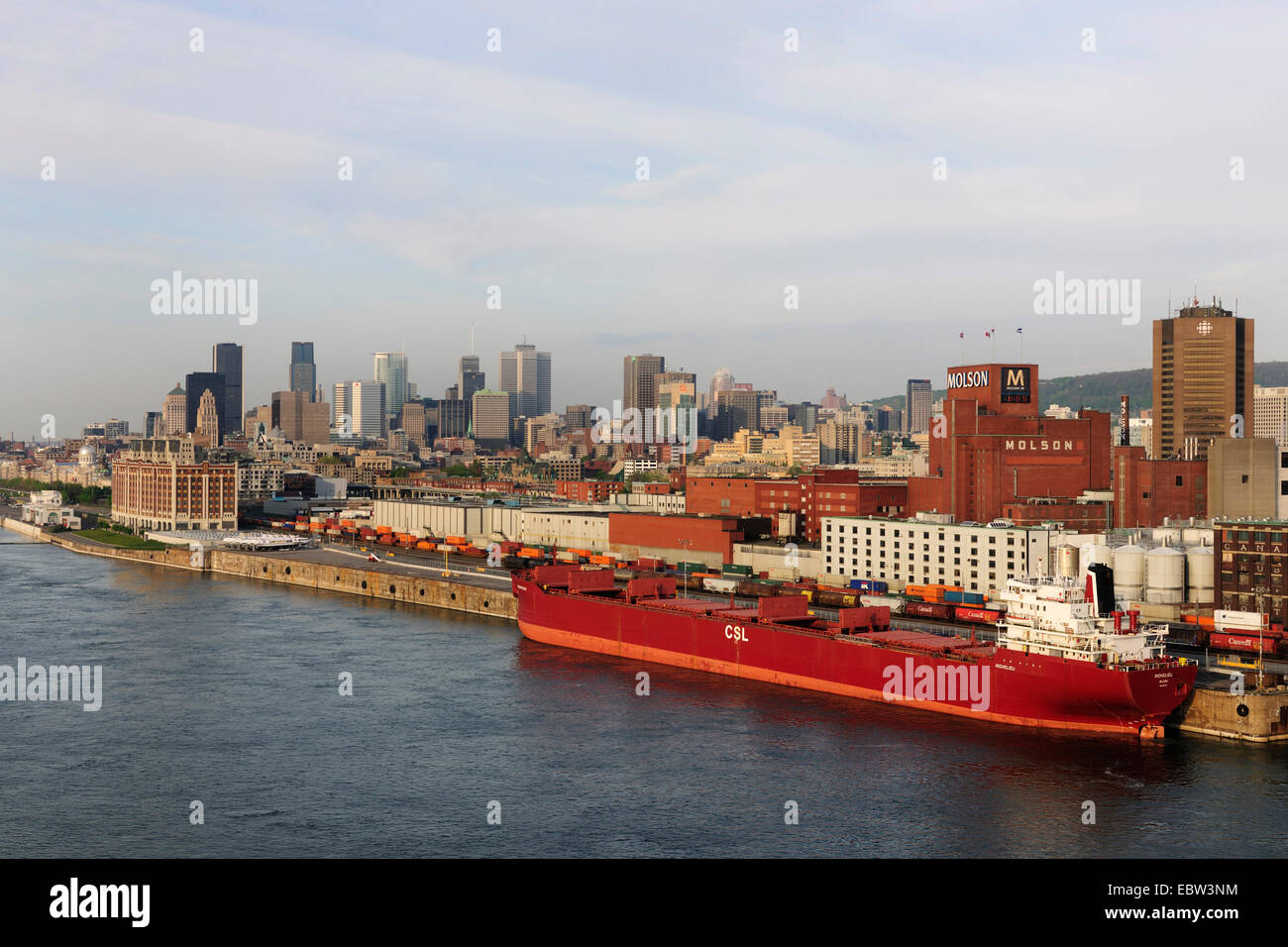 Porto e la skyline di Montreal al fiume San Lorenzo, Canada, Québec, Montreal Foto Stock
