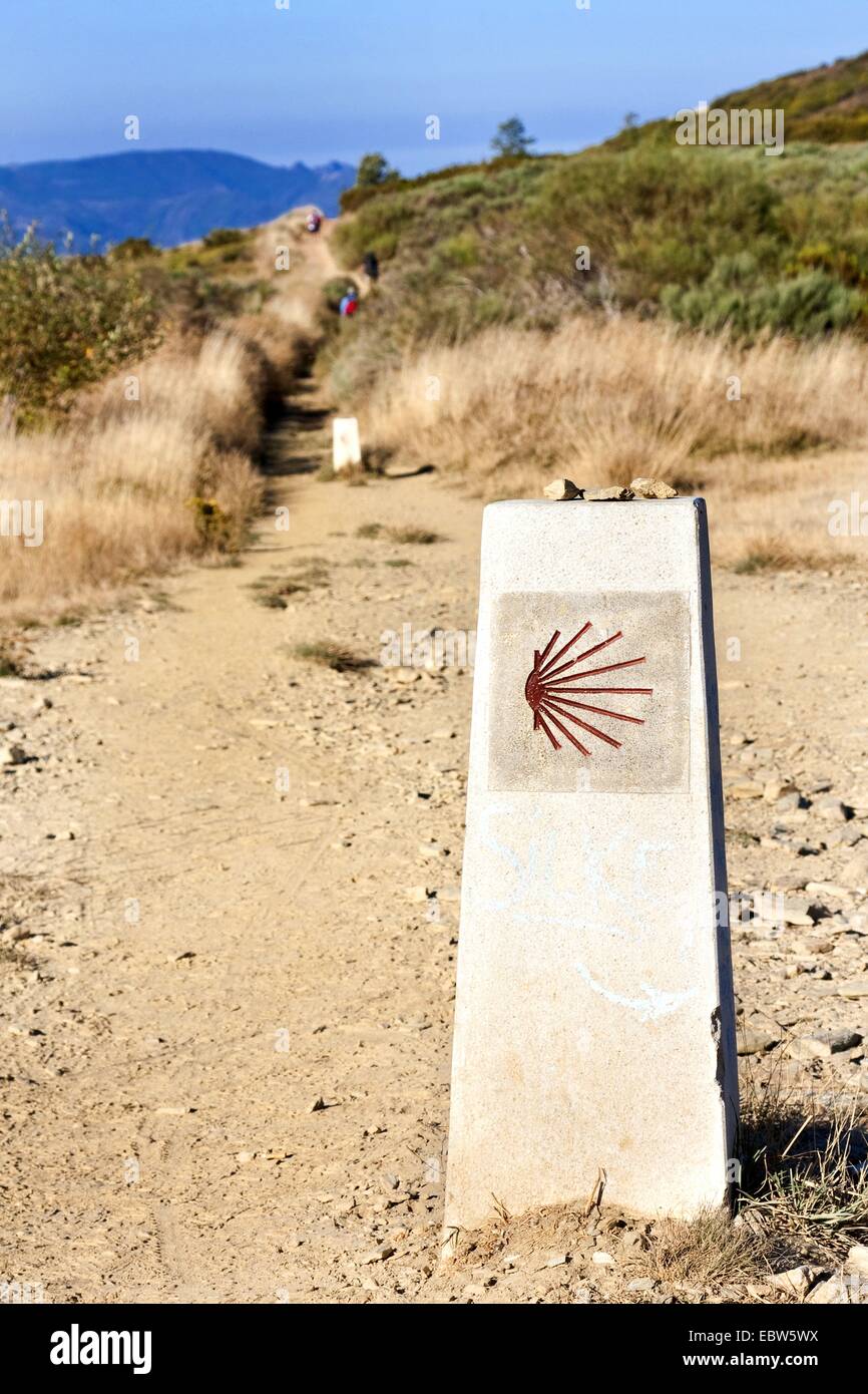 Segno del Cammino di Santiago, Spagna, Leon, Kastilien, El Acebo Foto Stock