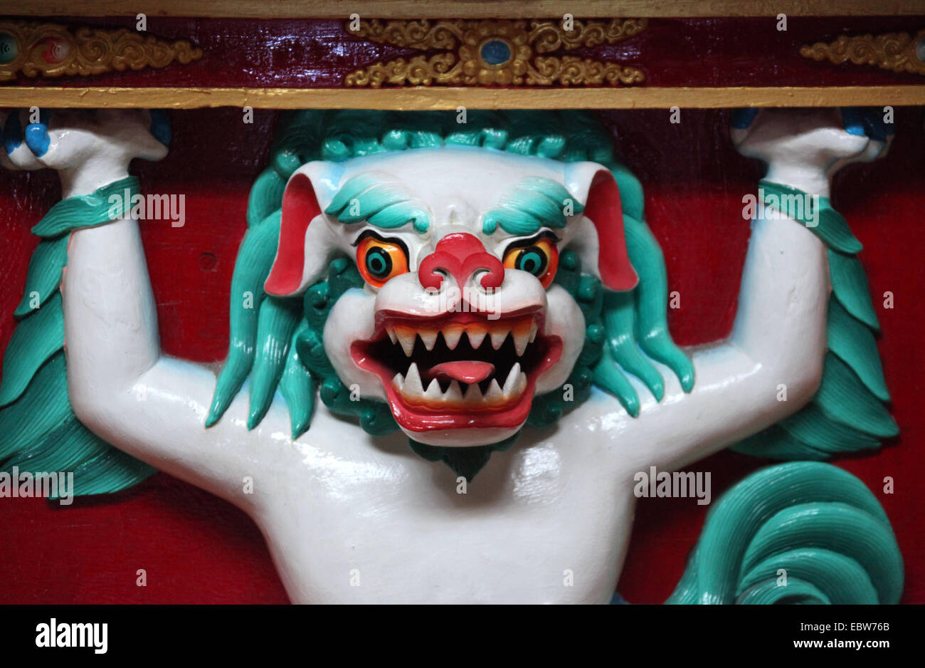 Neve Leone dettaglio al monastero Matho in Ladakh in India del nord Foto Stock