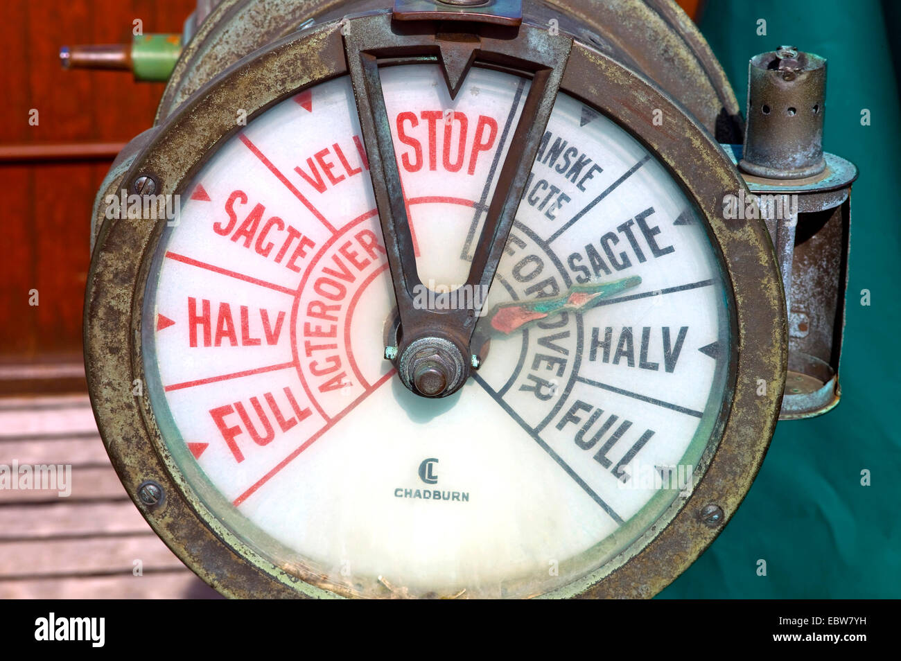 Ordine del motore telegraph su una nave del ponte superiore Foto Stock