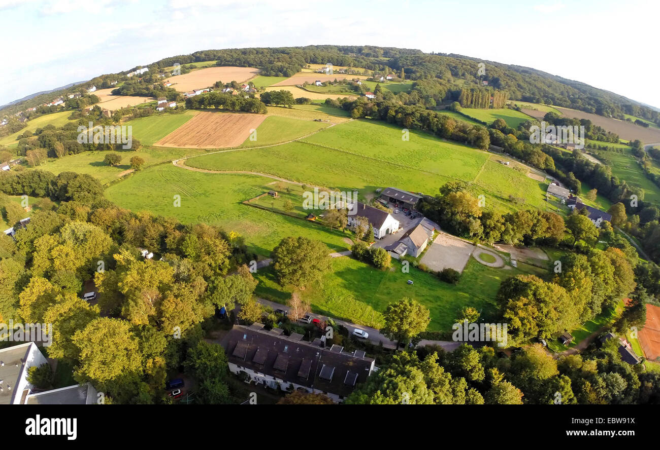 Vista aerea a rurale paesaggio coltivato della regione della Ruhr, Kattenjagd, in Germania, in Renania settentrionale-Vestfalia, la zona della Ruhr, Witten Foto Stock