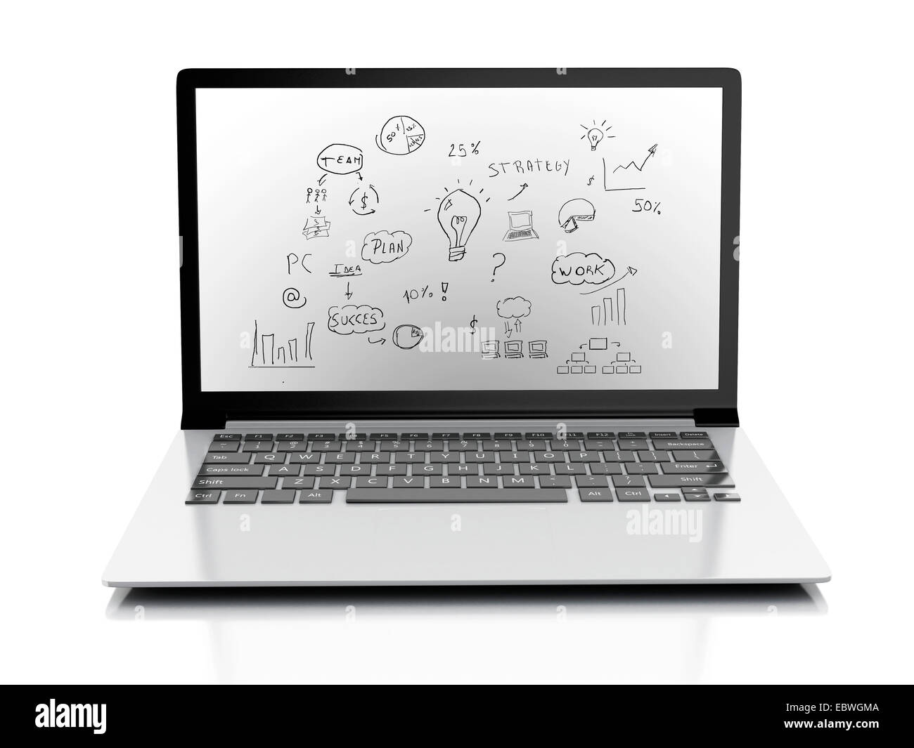 Immagine del disegno concetto aziendale sul pc laptop isolato sullo sfondo bianco. Foto Stock