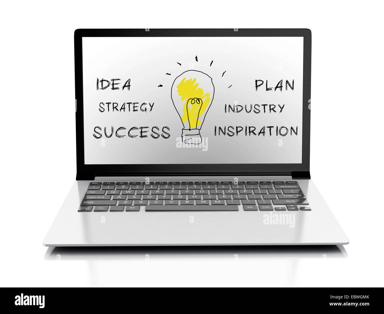 Immagine del disegno la concezione di business su 3d pc laptop isolato sullo sfondo bianco. Foto Stock