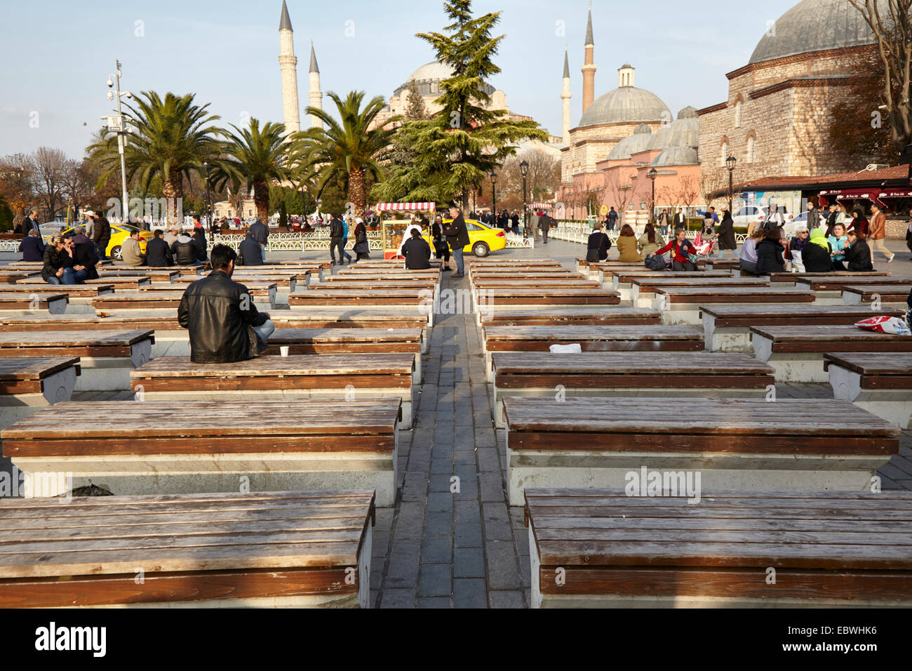 Aya Sofya Piazza salotto pubblico a Sultanahmet Foto Stock