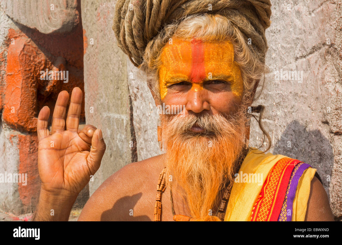 Ritratto di un Sadhu in Pashupat, Nepal, Kathmandu Foto Stock