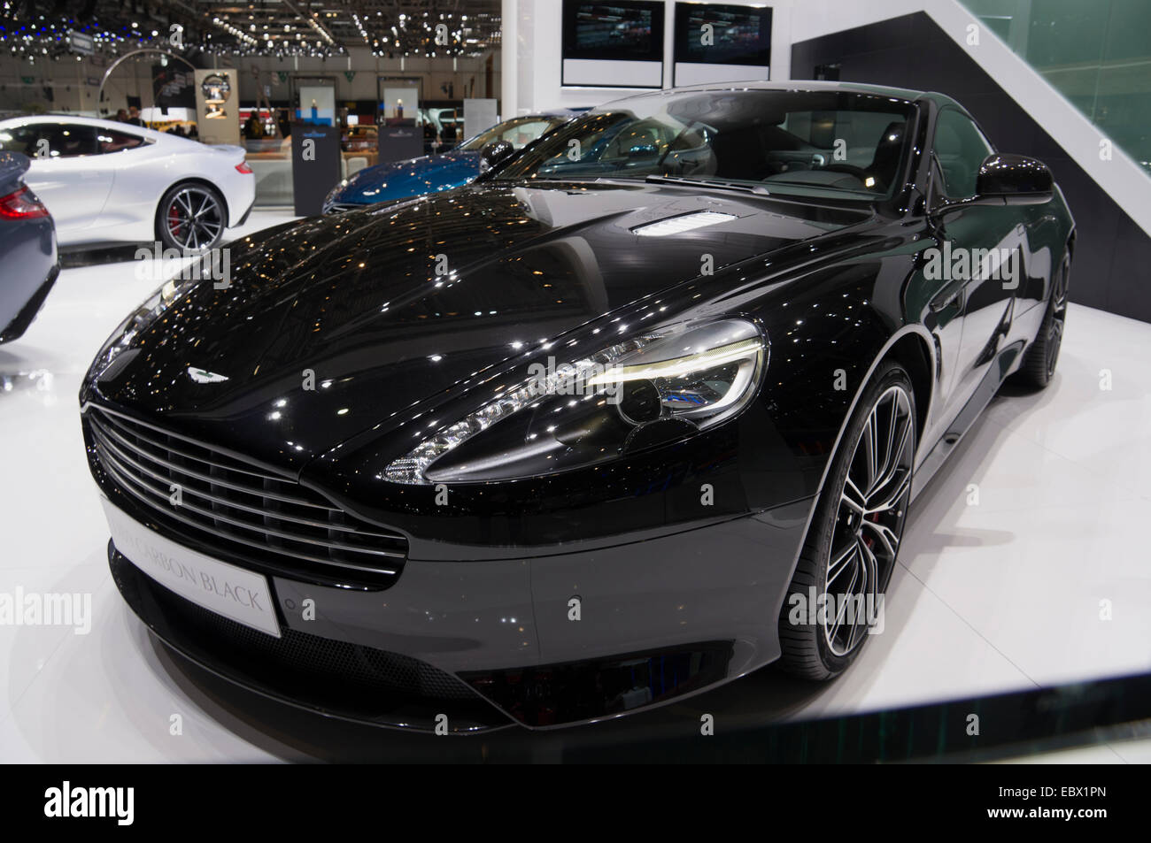 Aston Martin DB9 nero di carbonio a Ginevra International Motor Show 2014 Foto Stock