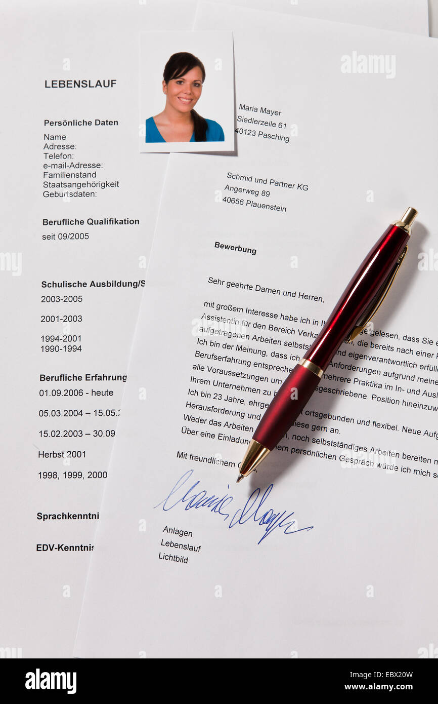 Applicazione e CV in tedesco Foto Stock