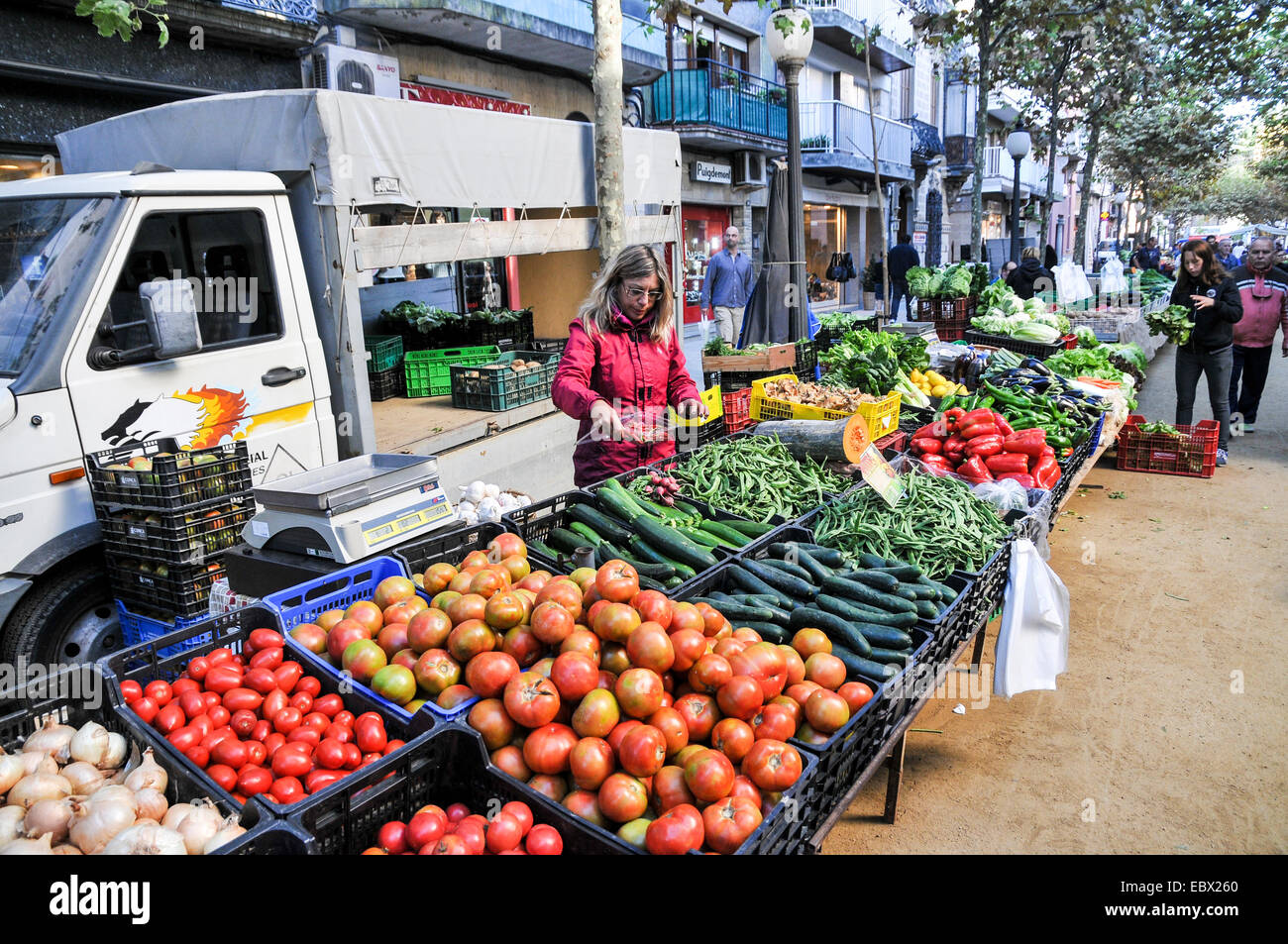 Mercato aperto, Lloret de Mar, Costa Brava, Spagna Foto Stock